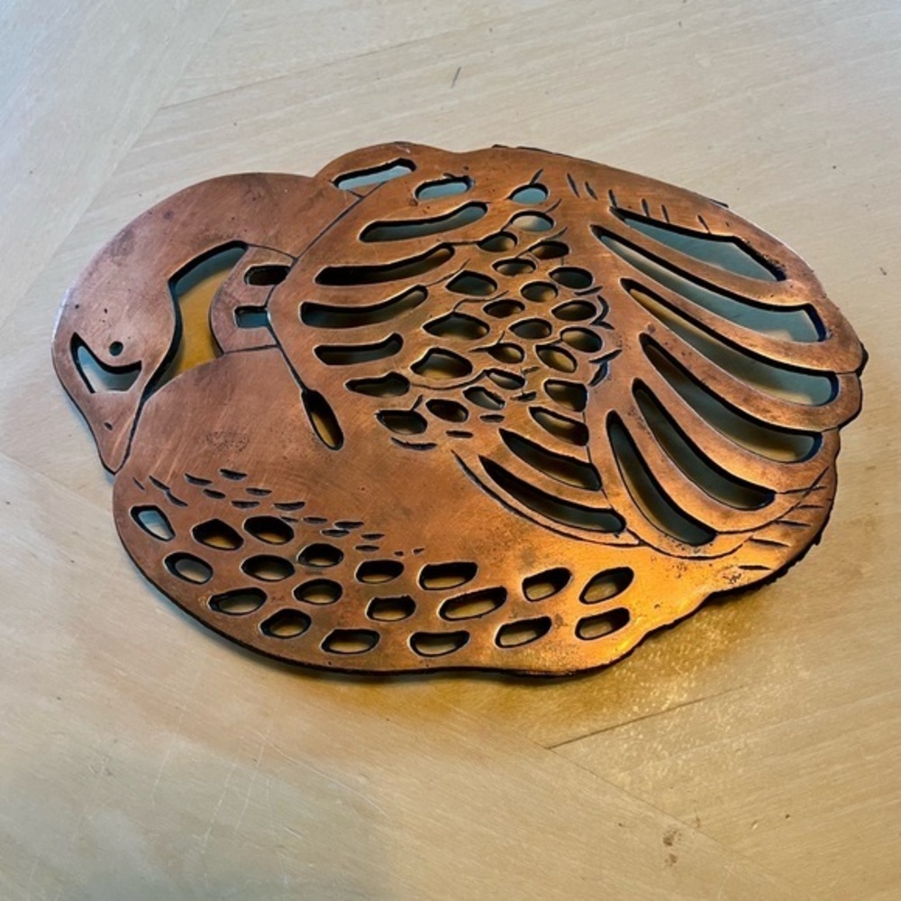 Vintage Copper Swan Trivet Made in Taiwan